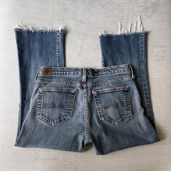 Red Engine Denim Blue Jeans Wide Leg Cropped Frayed Hem. Size 29 - Picture 2 of 9